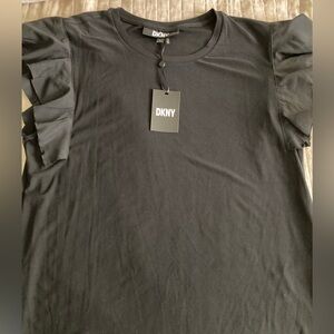 DKNY Black flutter NWT sleeve large blouse